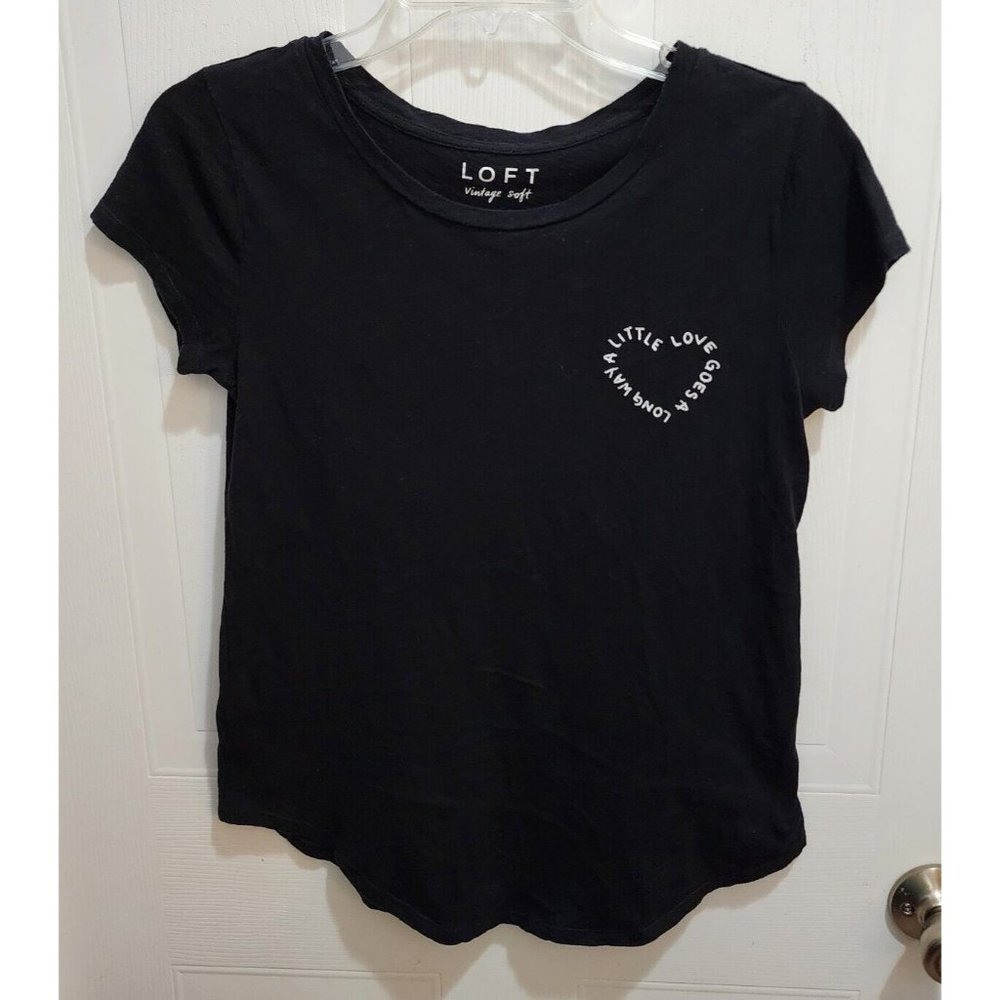LOFT Women's Vintage Soft Short Sleeve Tee Shirt Size XS Solid Black Embroidered